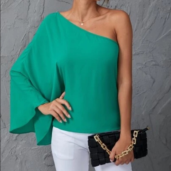 One off shoulder green knit top S - Picture 3 of 5
